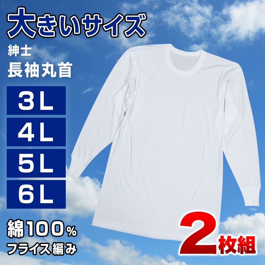 インナー メンズ 長袖 大きいサイズ 肌着 綿100% 2枚組 3L〜6L