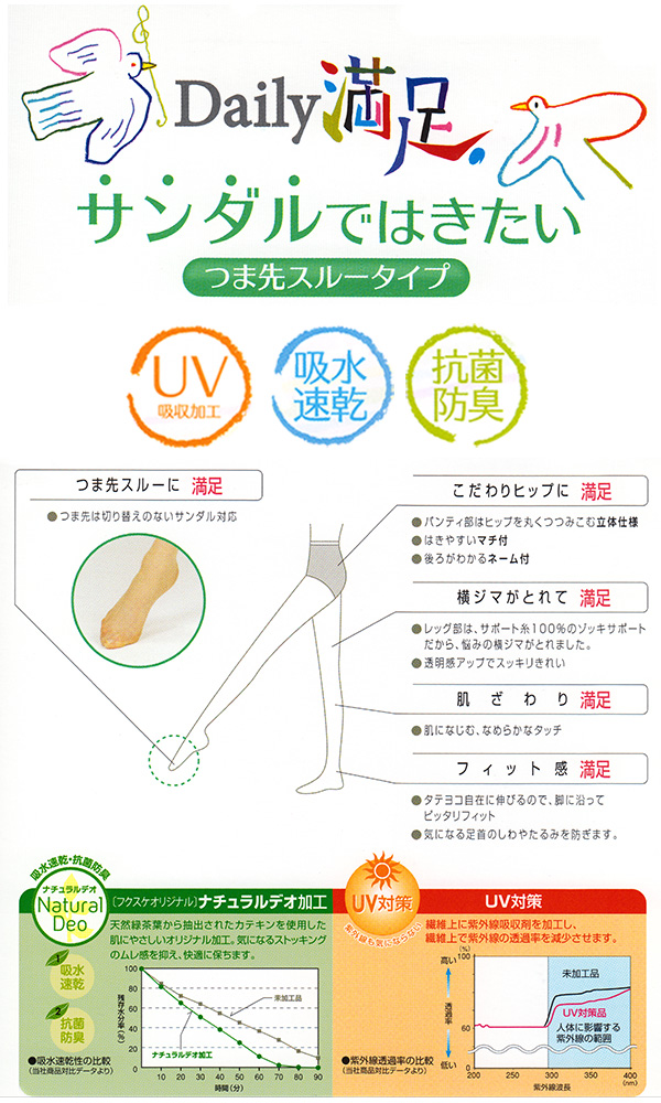 Fukuske 福助 Daily満足 サンダルではきたい つま先スルータイプ