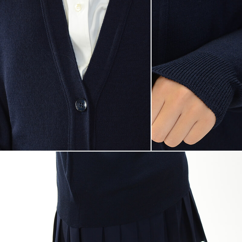 スクール カーディガン 女子 vネック ウール 学生 130cm〜170cm 制服 ニット 女子 男子 小学生 中学生 洗える 毛玉 日本製 130 140 150 160 170 (取寄せ)