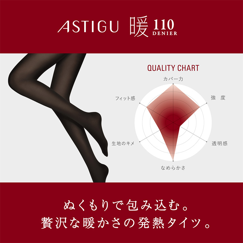 アツギ アスティーグ 暖 やわらか発熱タイツ 110デニール S-M〜L-LL (レディース ASTIGU ベージュ 肌色 暖かい チャコール 黒 ブラウン atsugi ATSUGI 無地 冬)