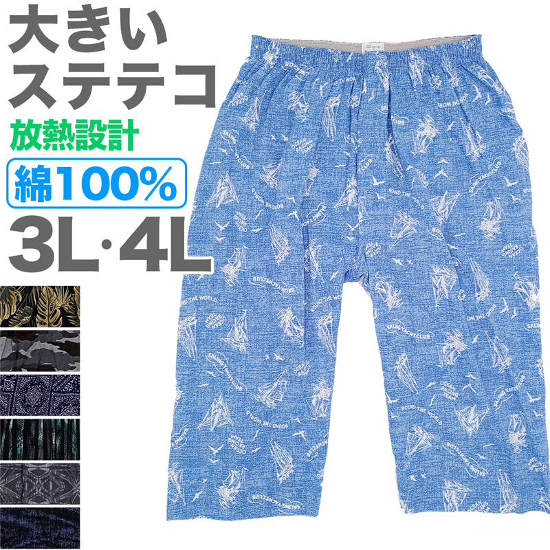 ステテコ メンズ 綿100% 夏 大きいサイズ クレープ 前開き 涼しい パジャマ ズボン 部屋着 ルームウェア ズボン下 3L・4L すててこ 夏用 スーツ下 (在庫限り)