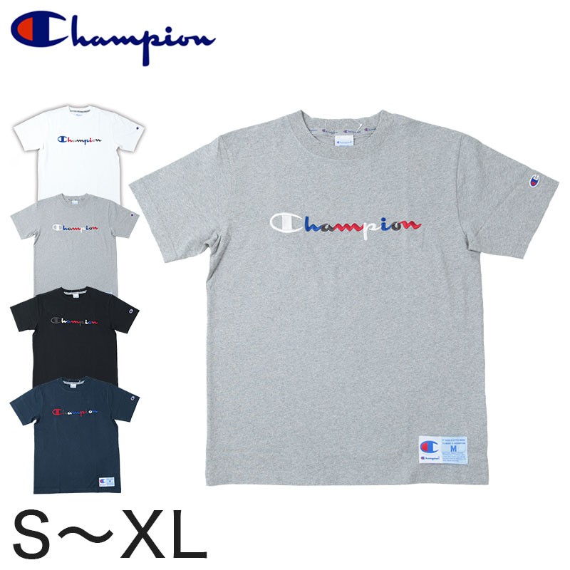 Champion 前身刺繍Tシャツ S〜XL (チャンピオン 綿100％ 半袖 クルー
