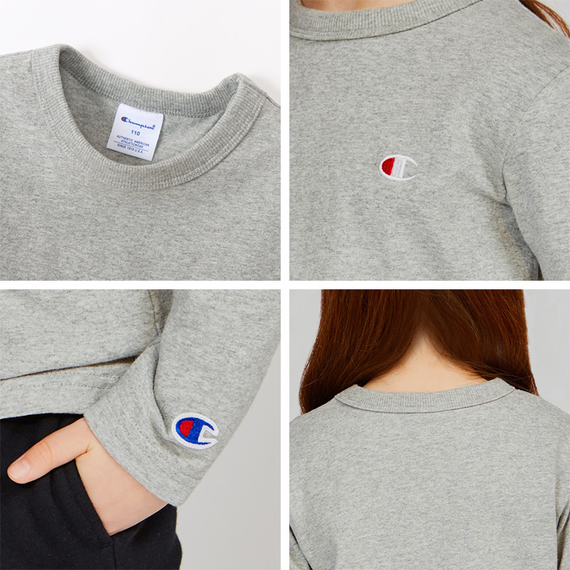 Champion チャンピオン キッズ 綿100% 長袖 Tシャツ 丸首 130