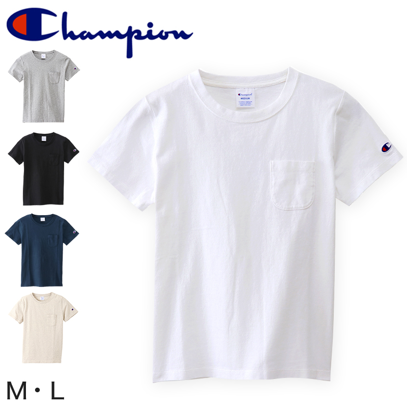 チャンピオン tシャツ レディース 半袖 ポケット 綿100% M・L (トップス コットン Tシャツ クルーネック ブランド Champion)  (在庫限り)