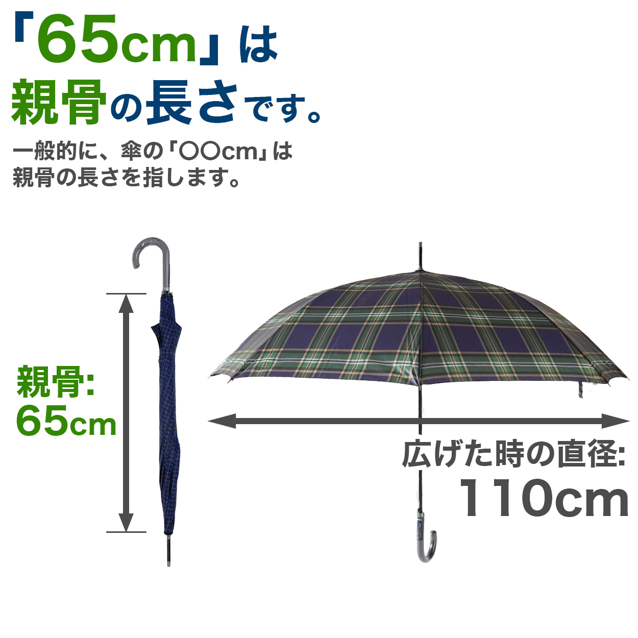 メンズ 傘 グラスファイバー 65cm 紳士傘 チェック 黒 ネイビー グリーン 青 耐久性 丈夫 軽い ビジネス シンプル 会社 通勤 通学 ジャンプ傘 中学生 高校生