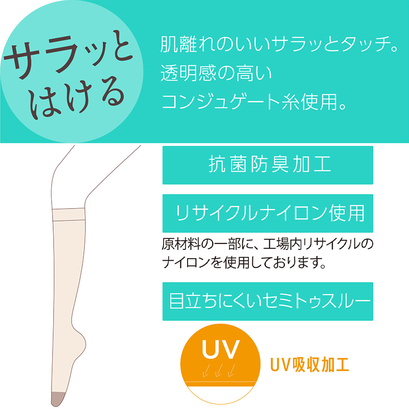 福助 デイリー満足 サマー UV ショート ストッキング 3足組 22-24cm (コンジュゲート ショート丈 ひざ丈 防臭 レディース 夏)
