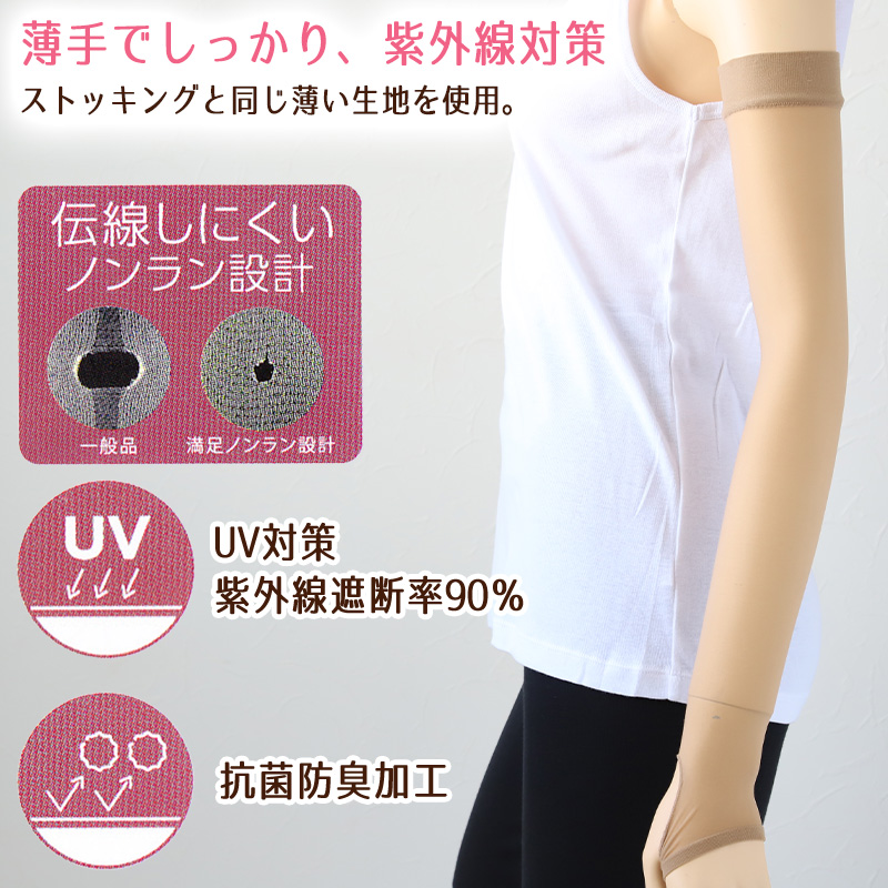 アームカバー UV レディース  フリーサイズ (親指穴付き UV ストッキング 伝線しにくい ロング  紫外線カット 紫外線対策 UV対策 日本製) (在庫限り)