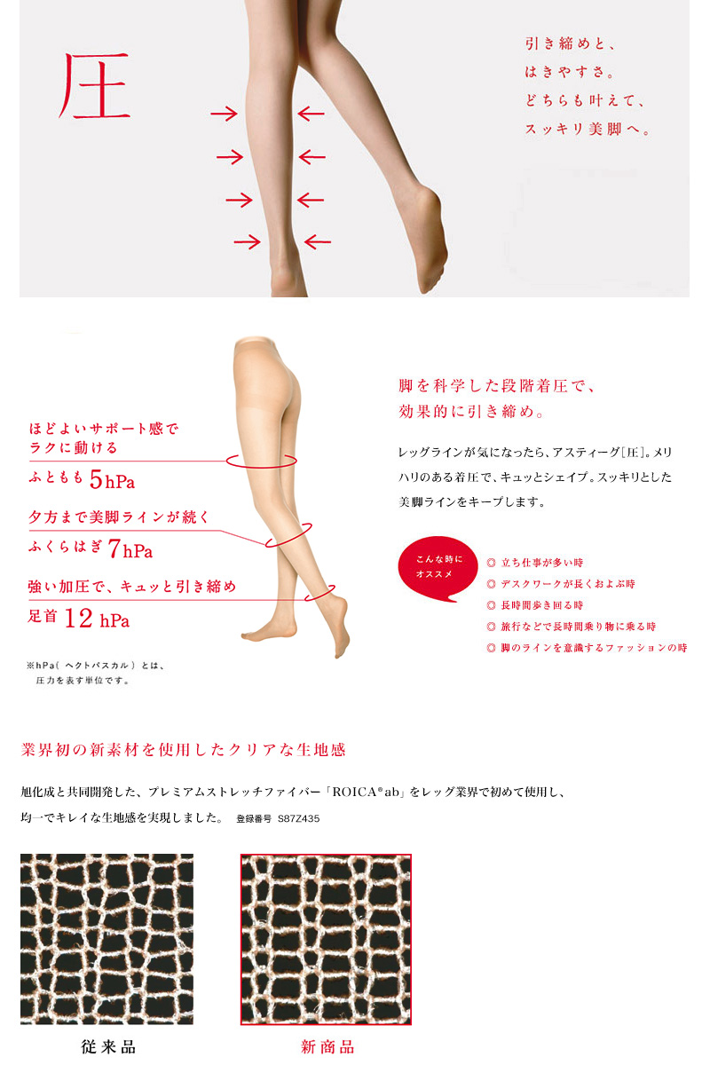 アツギ ASTIGU/アスティーグ 圧 引き締め ストッキング 3足セット S-M〜L-LL (着圧 パンスト 大きいサイズ まとめ買い セット  レディース) (在庫限り)