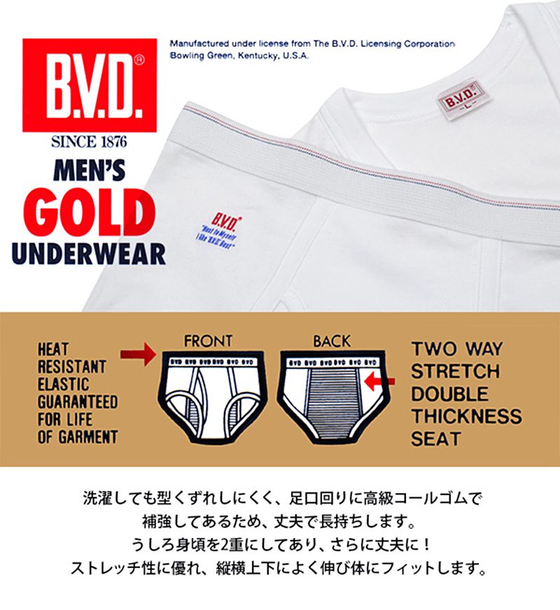 BVD メンズブリーフ はき込み深め 綿100% S〜L (コットン 前開き 下着 肌着 インナー 男性 紳士 パンツ ボトムス 白 ホワイト S M L)