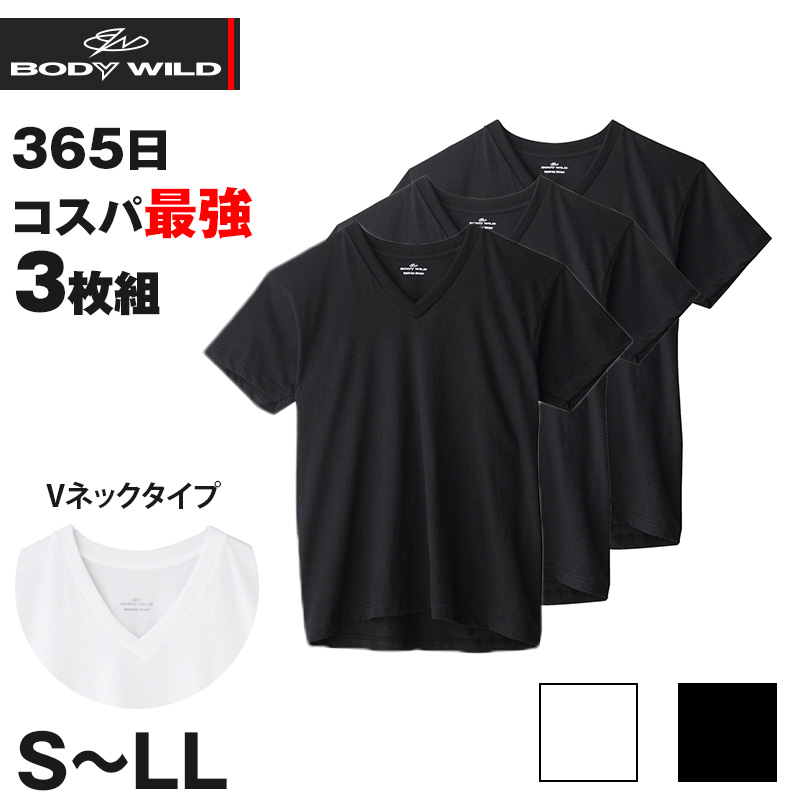 グンゼ メンズ tシャツ vネック 3枚組 綿100% 半袖 インナー S〜LL ボディワイルド BODYWILD インナーシャツ v首 無地 下着 肌着 紳士 男性 トップス