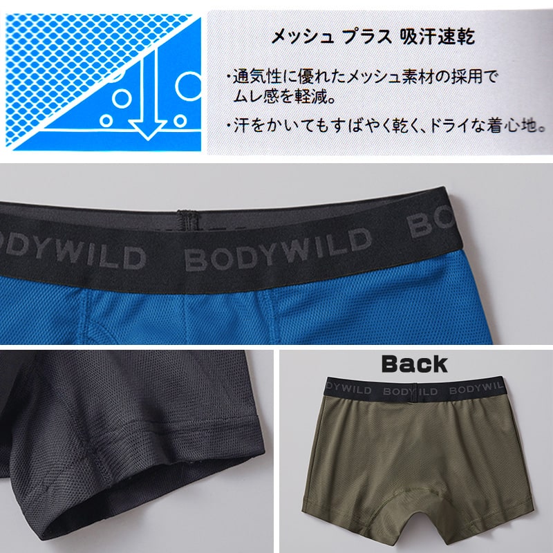 グンゼ ボディワイルド ボクサパンツー メッシュ 前あき M〜LL bodywild ボクサーブリーフ 下着 インナー 男性 夏 吸汗速乾 ムレ防止  速乾 ドライ