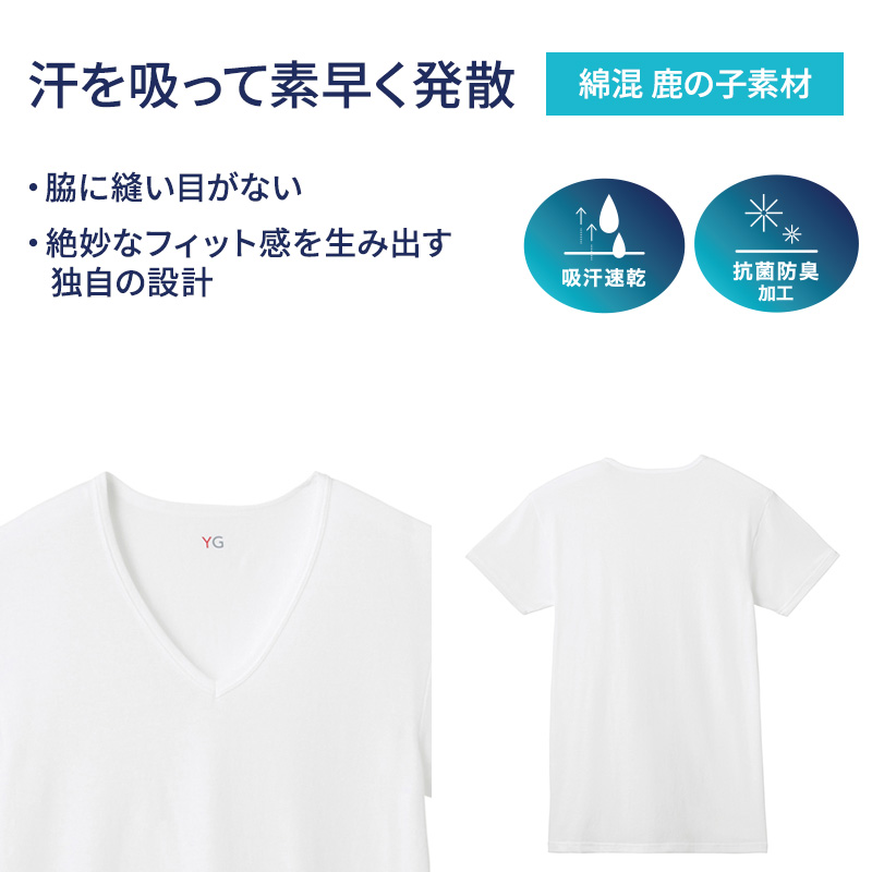 YG グンゼ tシャツ メンズ 半袖 vネック 鹿の子 抗菌 防臭 2枚組 M L