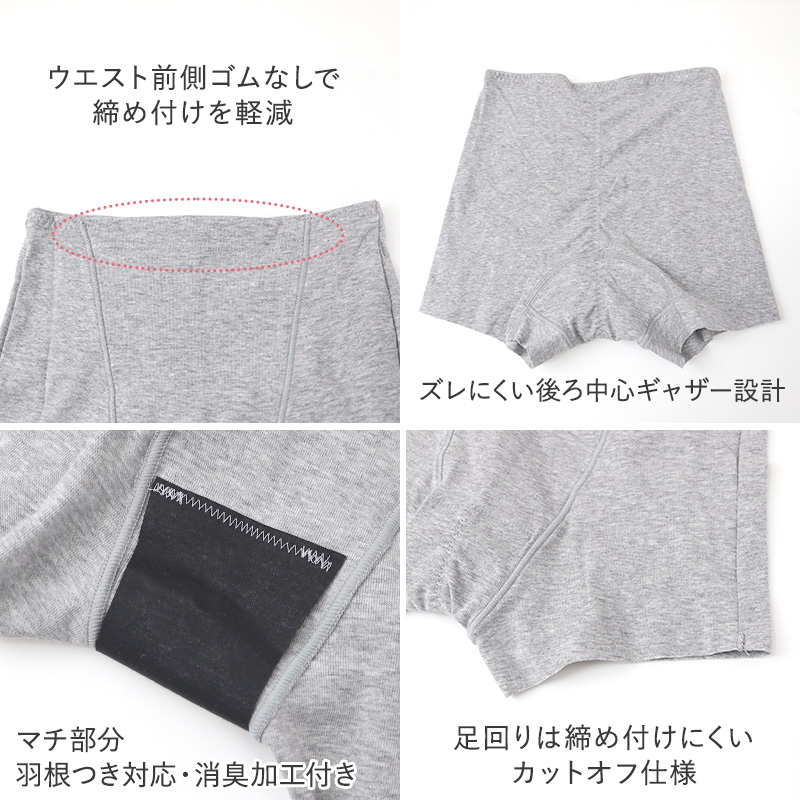 グンゼ サニタリーショーツ ボクサー 綿 羽根つき 1分丈 ひびきにくい お腹ゴムなし M〜LL 生理用ショーツ 一分丈 レディース 締め付けない パンツ 無地