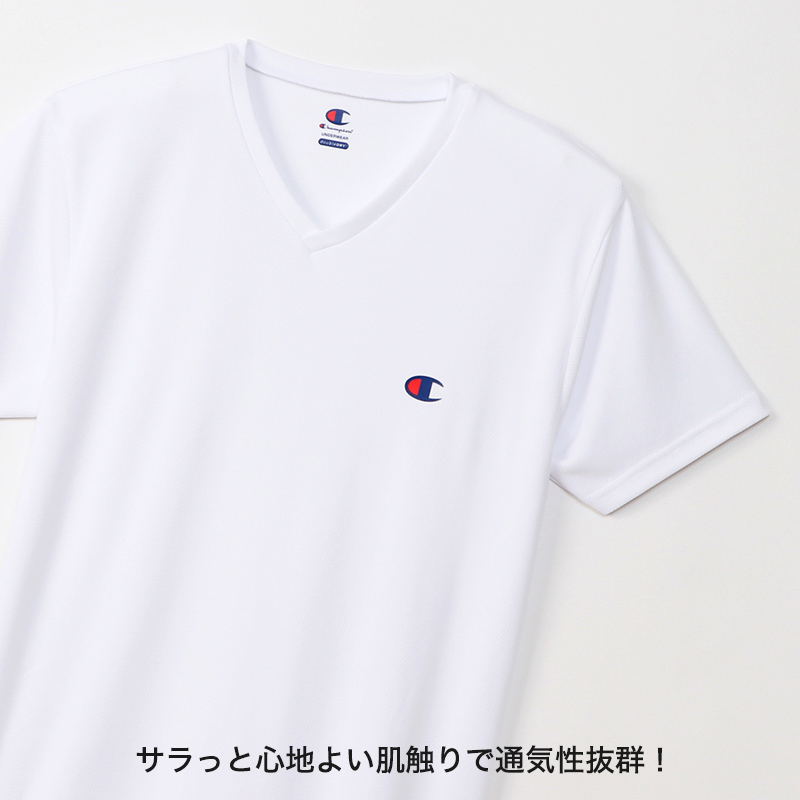 Champion メンズ Tシャツ メッシュ Vネック M〜LL チャンピオン インナー シャツ 半袖 下着 男性 紳士 肌着 トップス 吸汗 速乾 V首