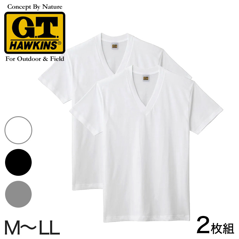 グンゼ G.T.HAWKINS 綿100% VネックTシャツ 2枚組 M〜LL (GUNZE GTホーキンス メンズ 下着 Tシャツ tシャツ 半袖  男性 紳士 V首 肌着 インナー M L LL)