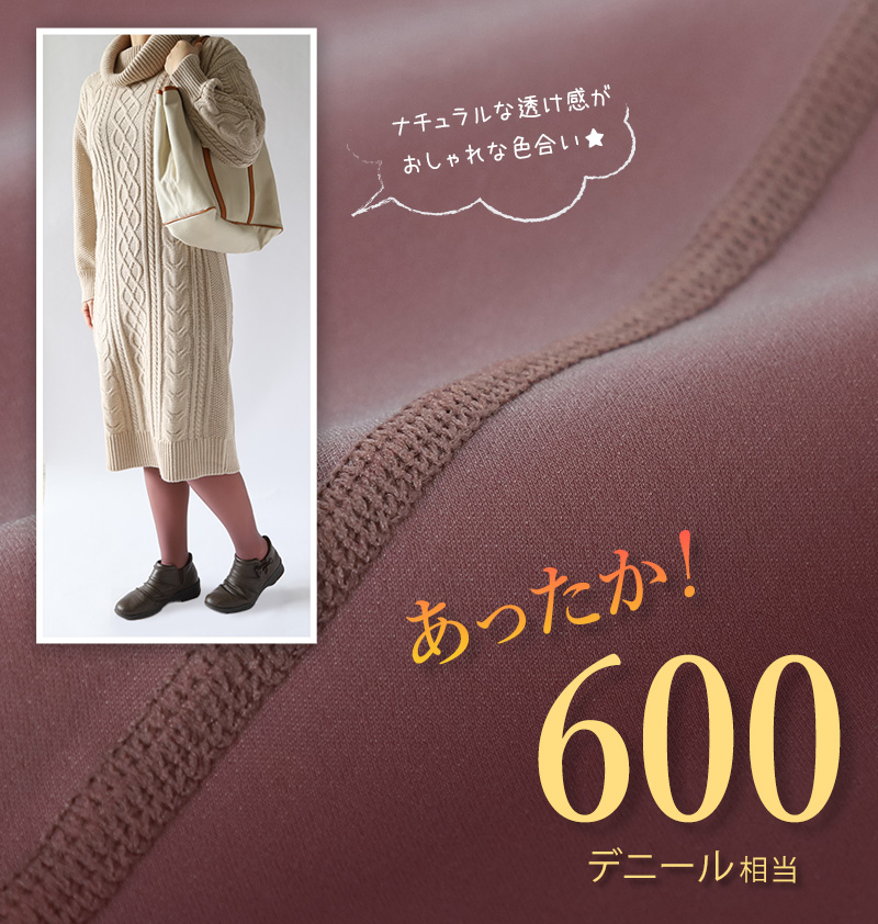 タイツ レディース フェイクタイツ 600デニール 暖かい 黒 グレー ベージュ M-L・L-LL ストッキング カラータイツ 透け感 婦人 裏ベージュ 冬