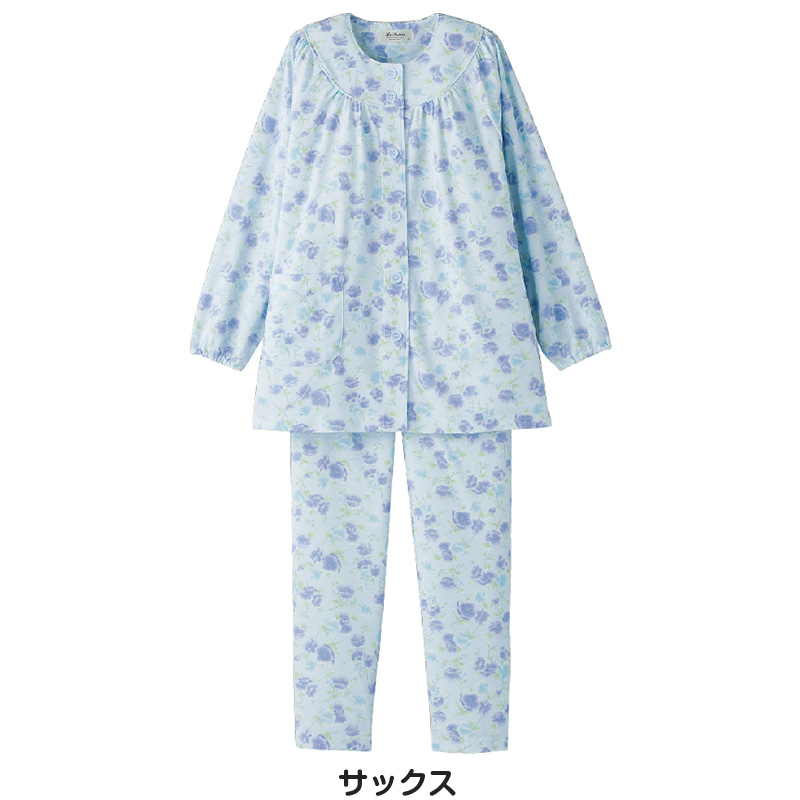婦人 ワンタッチパジャマ 上下セット S〜LL (レディース 綿混 ワンタッチテープ マジックテープ式) (取寄せ)