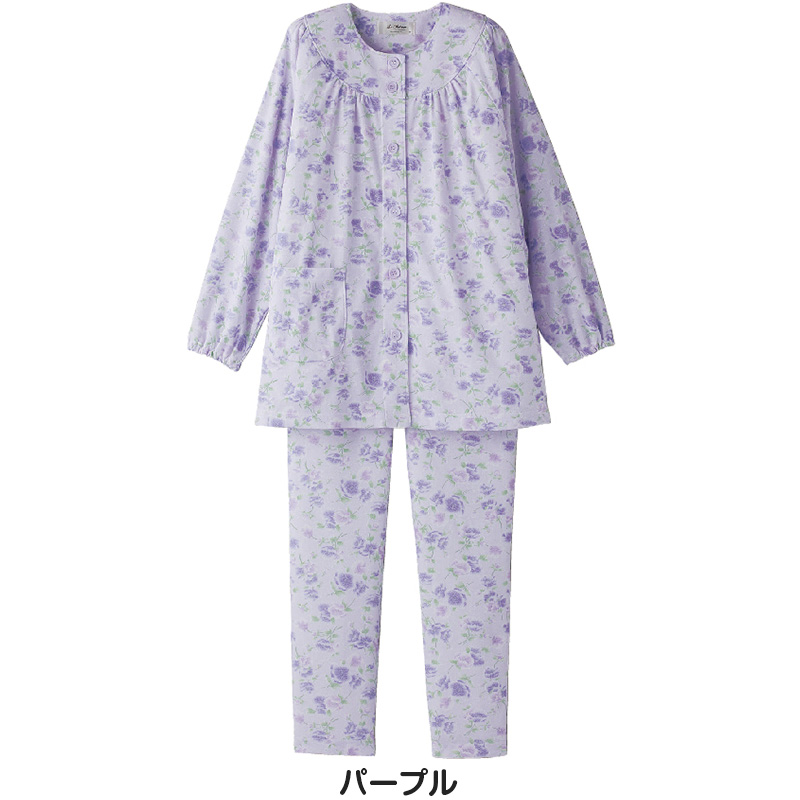 婦人 ワンタッチパジャマ 上下セット S〜LL (レディース 綿混 ワンタッチテープ マジックテープ式) (取寄せ)