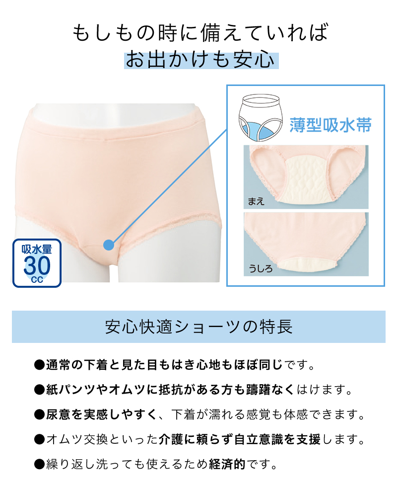 Suteteko 婦人 30cc対応 安心快適ショーツ M〜LL (中失禁 軽失禁 尿漏れ レディース パンティー 失禁パンツ 失禁ショーツ 吸水) (取寄せ)