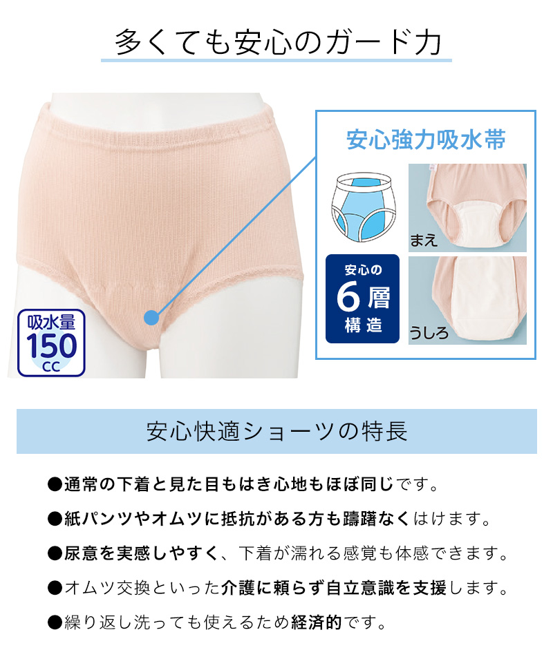Suteteko 婦人 150cc対応 安心快適ショーツ S〜3L (大失禁 尿漏れ レディース パンティー 失禁パンツ 失禁ショーツ 吸水) (取寄せ)