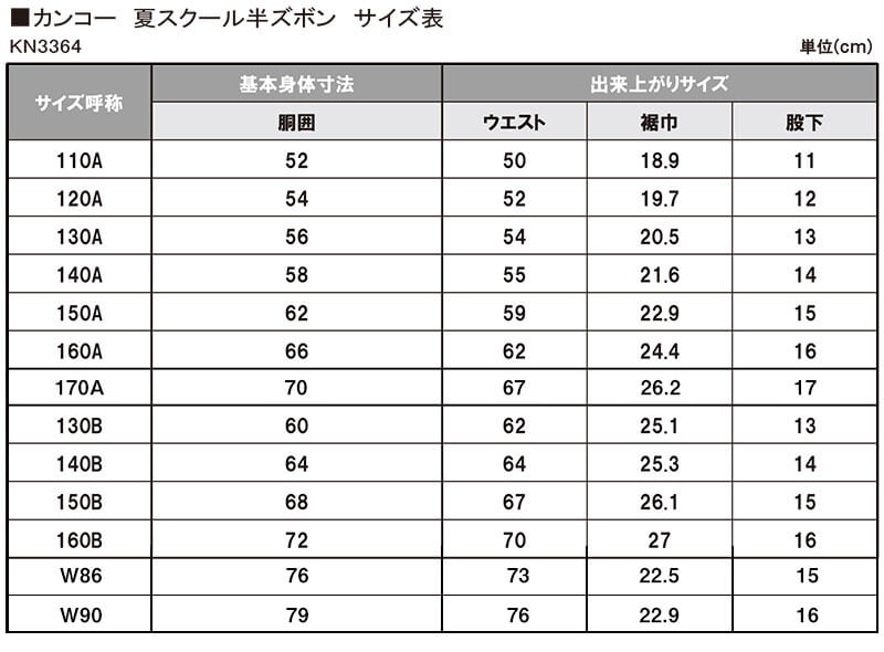 カンコー学生服 男子小学生 折衿学生服用サマー半ズボン 140cmB〜W90 (カンコー kanko 丸洗いOK) (取寄せ)