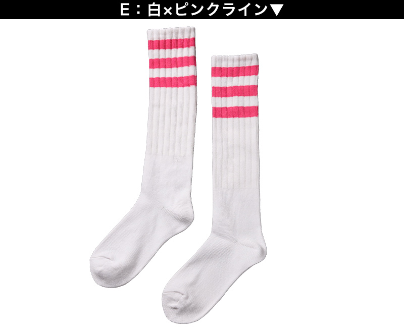 靴下 くつした レディース ライン入り ハイソックス アウトレット 22