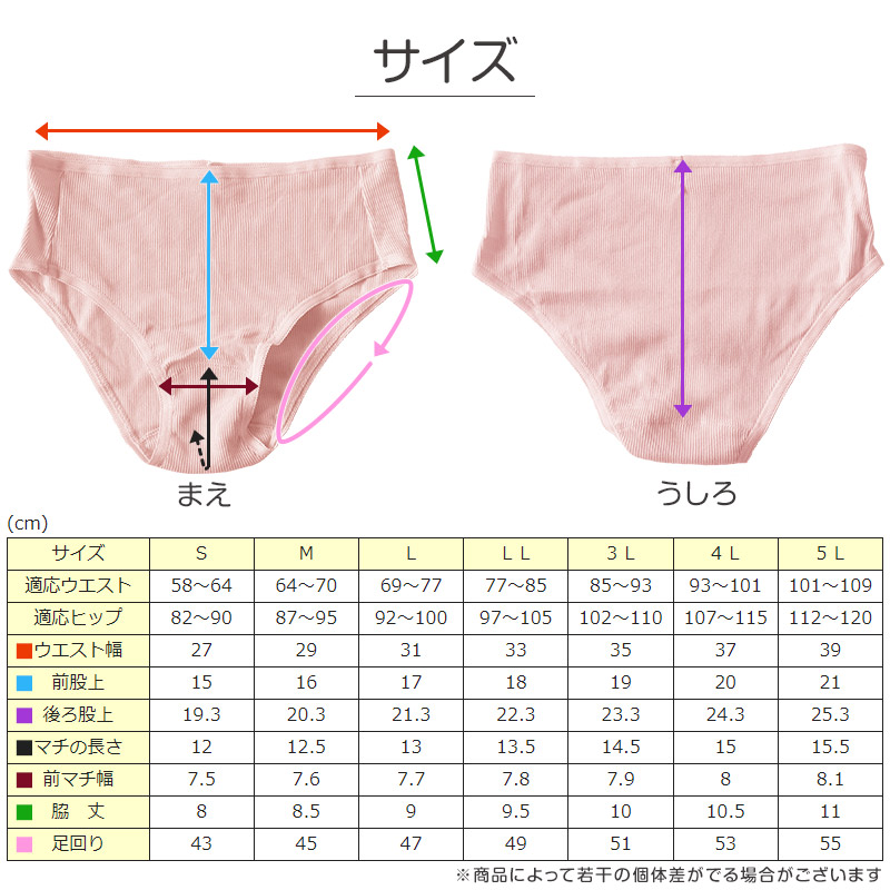 ショーツ 綿100% レディース リブ S〜5L 綿 ll 3l 大きいサイズ 4l 下着 コットン 肌着 インナー 無地 シンプル ショーツ単品 締め付けない