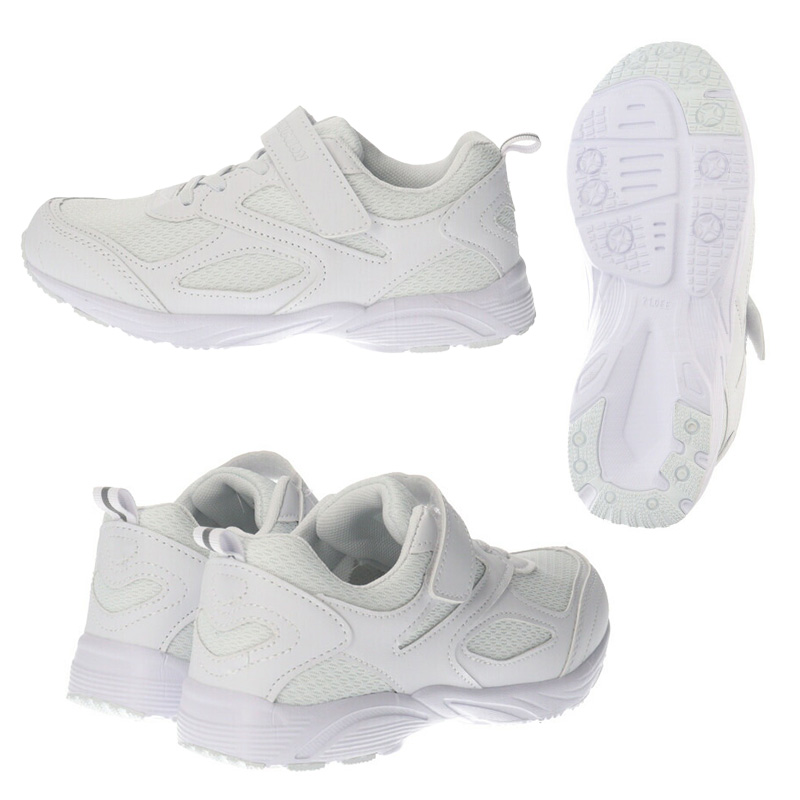 キッズ スクールシューズ 白 マジックテープ スニーカー 軽量 18 19 20 21 21.5 22 22.5 23 23.5 24 24.5 25 cm 上履き 外履き 子供 内履き (送料無料) (取寄せ)