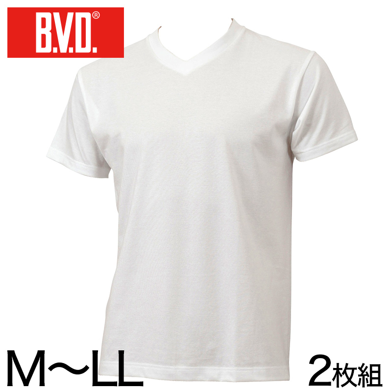 BVD メンズ 半袖　浅めVネック シャツ 2枚組 M〜LL (インナー V首 下着 男性 紳士 白 ホワイト M L LL) (在庫限り)
