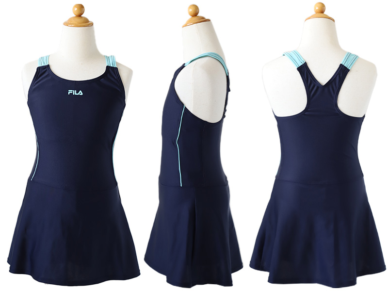 スクール水着 女の子 Aライン ワンピース キッズ 120cm〜170cm (フィラ 女子 水泳 FILA プール シンプル パンツ)