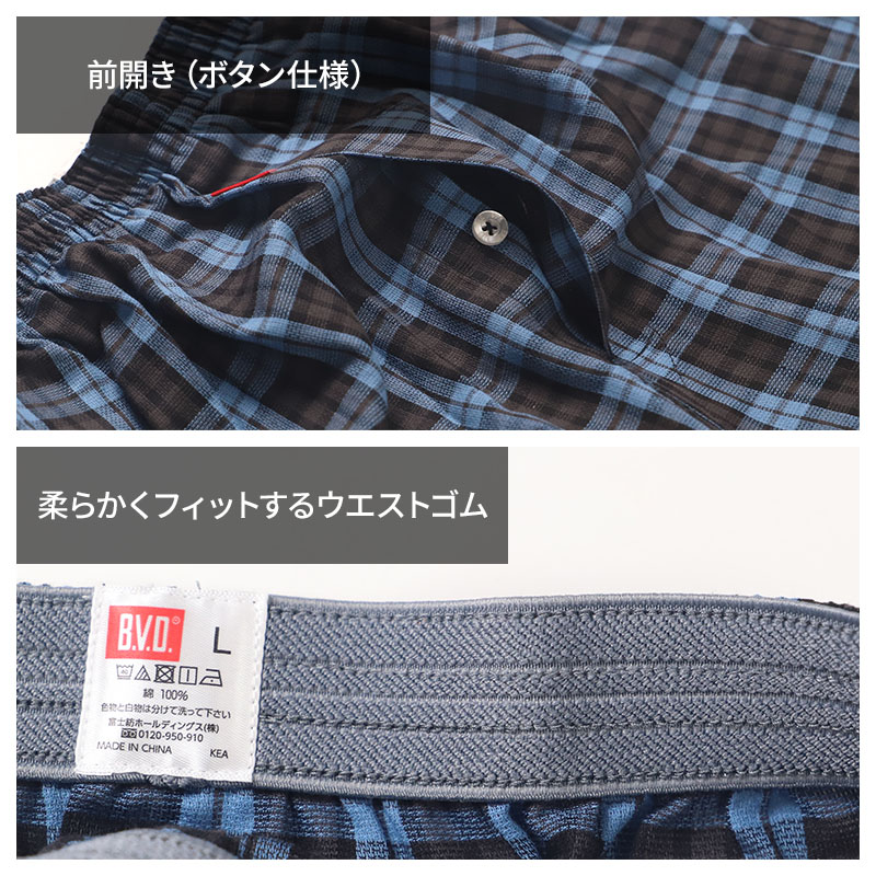 BVD ステテコ bvd メンズ パンツ 綿100 前あき 膝上 M L LL ロングトランクス ルームパンツ ワイドパンツ 涼しい 涼感 B.V.D. 肌着 インナー (在庫限り)