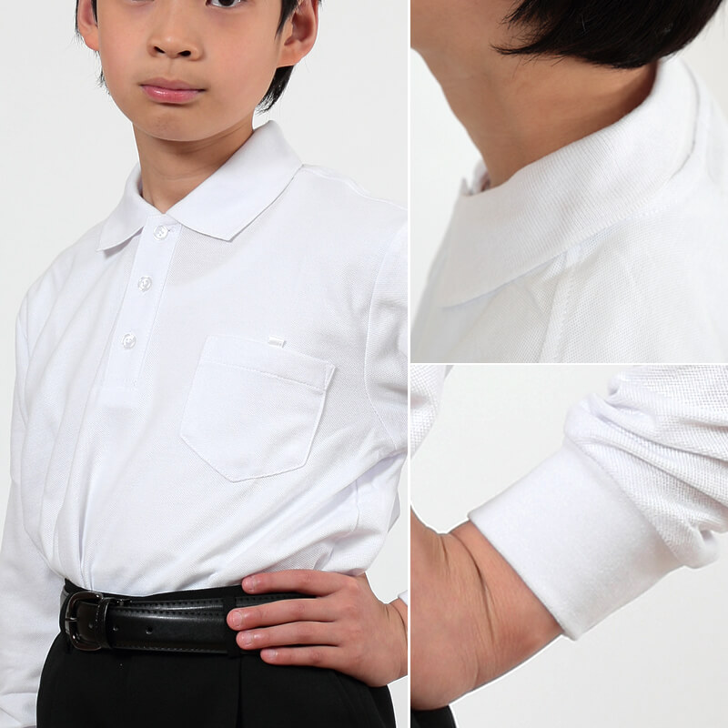 キッズ ポロシャツ 長袖 白 綿100% スクール ジュニア 小学校 100cm〜160cm (こども 子供 ホワイト 男の子 女の子 女子 男子  発表会 幼稚園 制服) :poloshirt03:すててこねっと ヤフー店 通販 