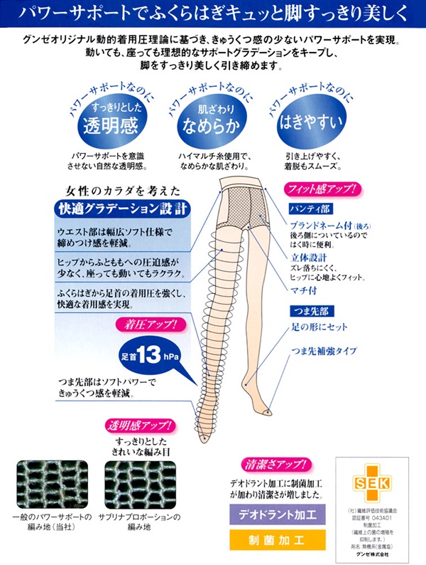 グンゼ サブリナ プロポーション 着圧 ストッキング 足首13hPa S-M〜L-LL (着圧ストッキング パンスト SABRINA 小さいサイズ S お腹 締め付けない) (在庫限り)