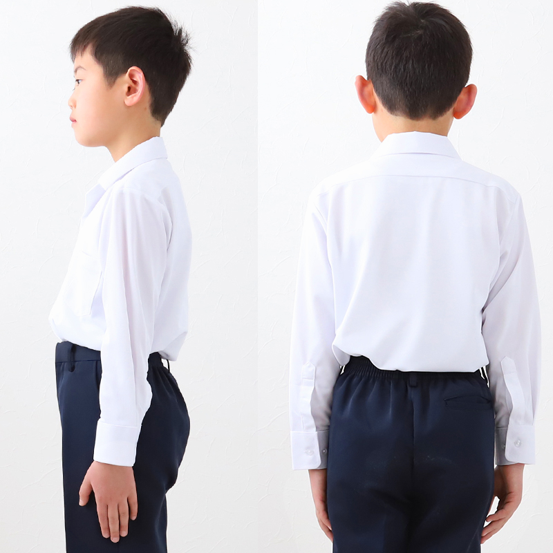 ストレッチ スクールシャツ 長袖 男子 開襟シャツ 110cmA〜180cmB B体 学生服 ワイシャツ 中学生 高校生 男の子 制服 シャツ ノーアイロン Yシャツ