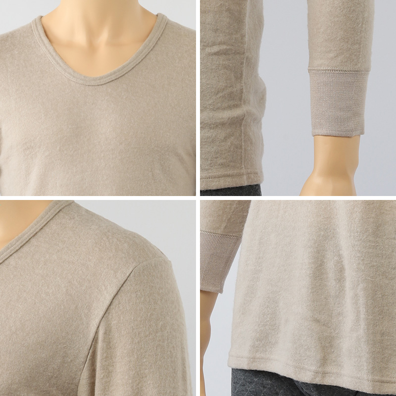 毛混 インナー メンズ 上下セット U首 長袖 ズボン下 ウール混 起毛 M