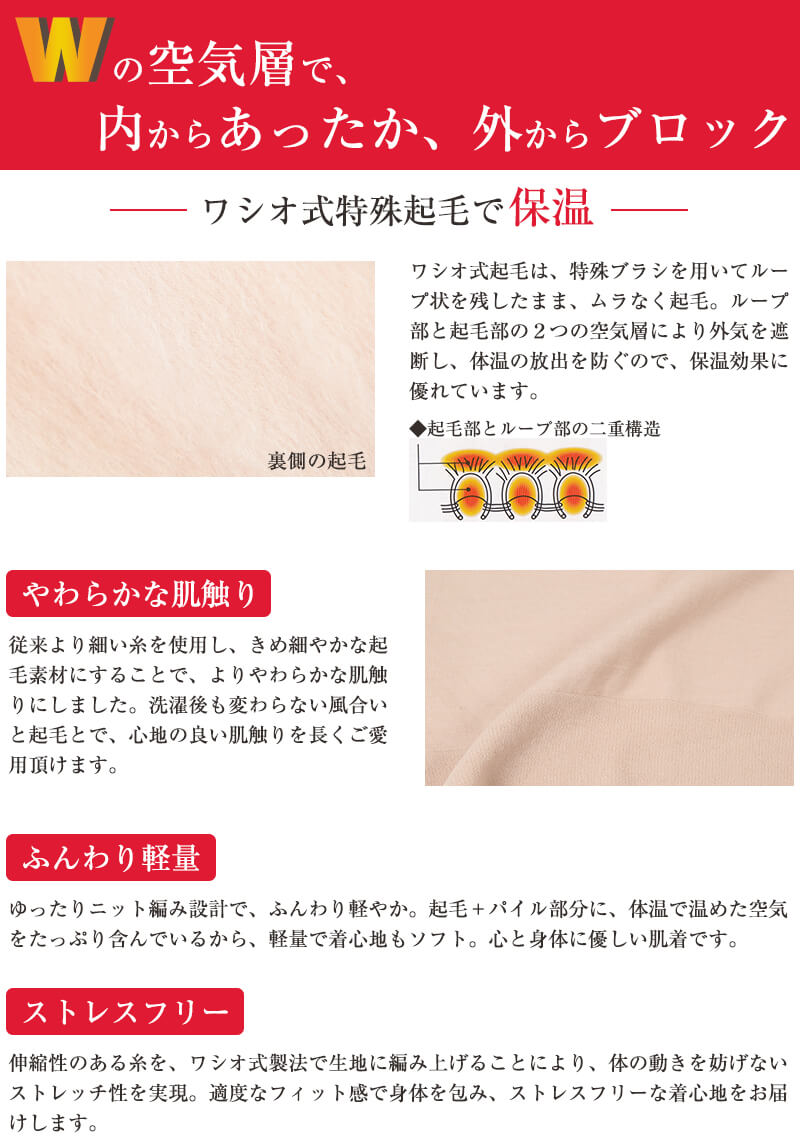 もちはだ メンズ インナー 長袖 裏起毛 U首シャツ M〜LL サムナイ 3671