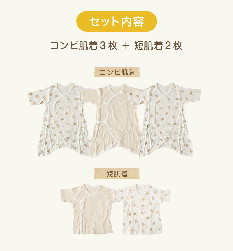 新生児 肌着 セット 綿100 5枚組 出産準備 出産祝い  50-60cm 綿100% コットン 男の子 女の子 かわいい ベビー服 肌着セット コンビ肌着 下着 ギフト