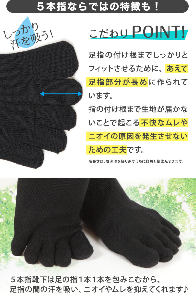 Suteteko 5本指ハイソックス 男女兼用 黒 23cm〜30cm (水虫対策