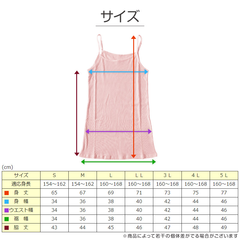 キャミソール 綿100% インナー レディース 肌着 リブ S〜5L 婦人 下着 女性 締め付けない ノースリーブ 無地 大きいサイズ ll 3l  4l 5l ゆったり 締め付けない