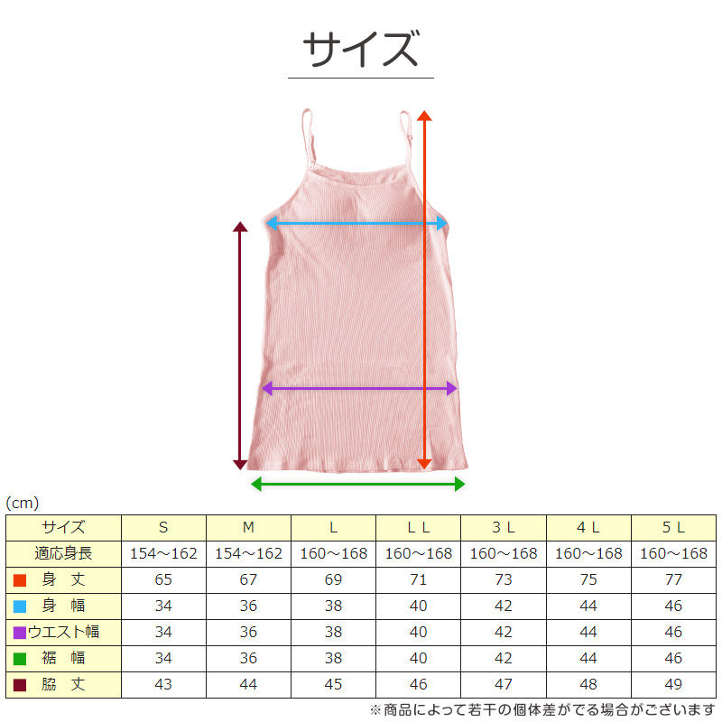 キャミソール カップ付き アンダーゴムなし レディース リブ カップ付きインナー 綿100% S〜5L (カップ付 インナー ブラキャミ 下着 婦人 シンプル ll 3l 4l 5l)