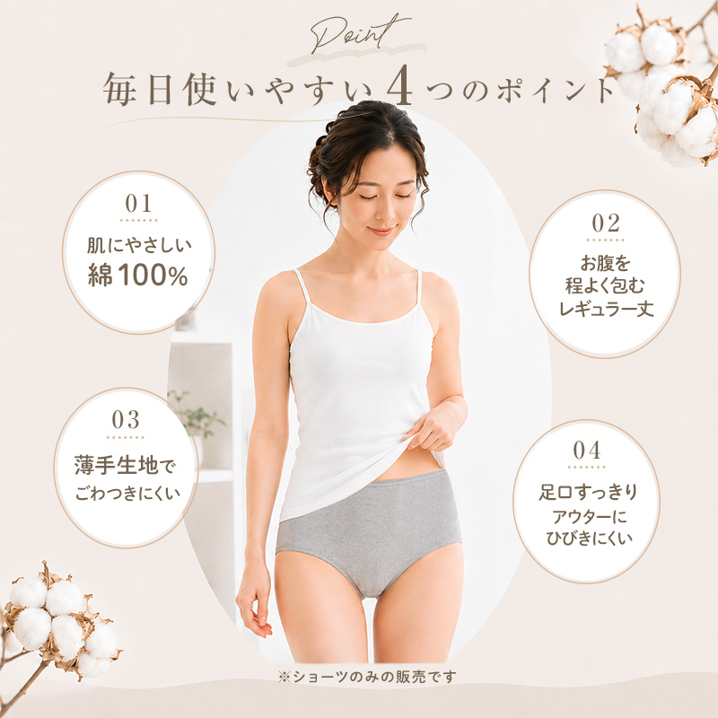 ショーツ 綿100% レディース 深ばき S〜LL フルショーツ 深履き お腹 すっぽり ハイウエスト 下着 女性 パンツ コットン 敏感肌 シンプル