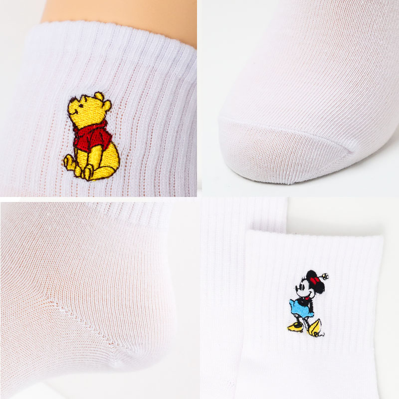レディース ソックス ディズニー 刺繍 クルーソックス 婦人 靴下 ミッキー ミニー ドナルド プー キャラクター ワンポイント 23-25cm