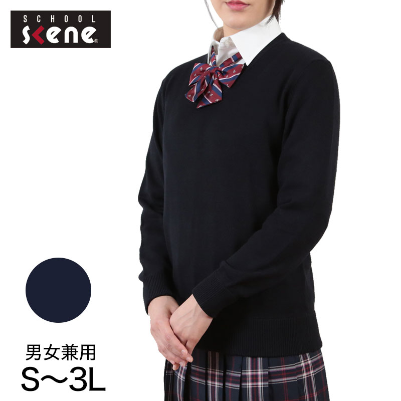 スクールセーター 綿混 学生 制服 ニット コットン 女子 男子 S〜3L スクールニット V首 vネック 中学生 高校生 春 秋 (送料無料) (取寄せ)