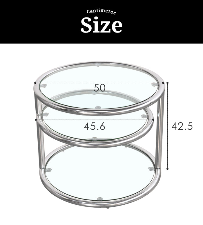 【値下げ】ガラス ラウンドテーブル 50 3段 ガラステーブル ツヤありタイプ｜suwalog｜05