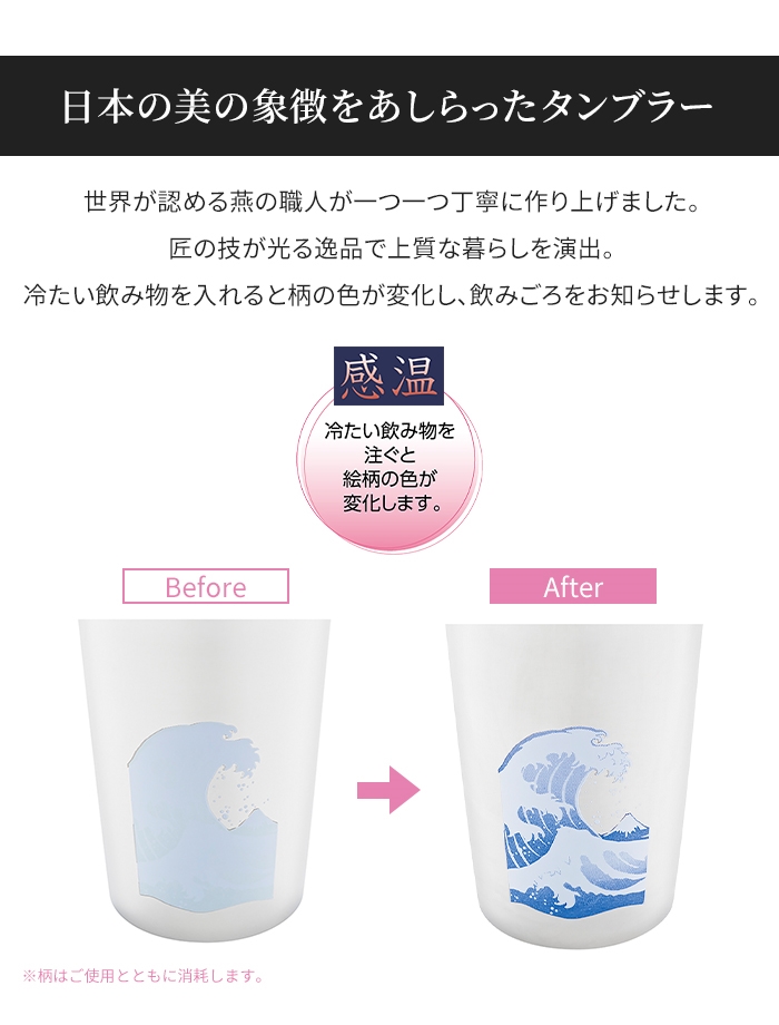 値下げ ステンレスタンブラー ペアセット 420ml 2個 波に富士 日本製 国産 冷感 タンブラー 感温 おしゃれ 温度変化 爆買 母の日の画像