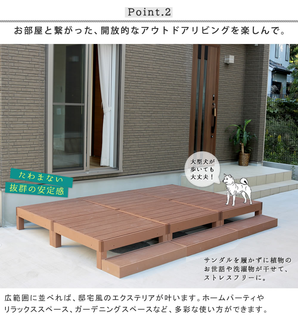 人工木ウッドデッキ ecofeel（エコフィール）2台 ステップ・フェンスセット PWDE-2P-SFSET 爆買 母の日の画像
