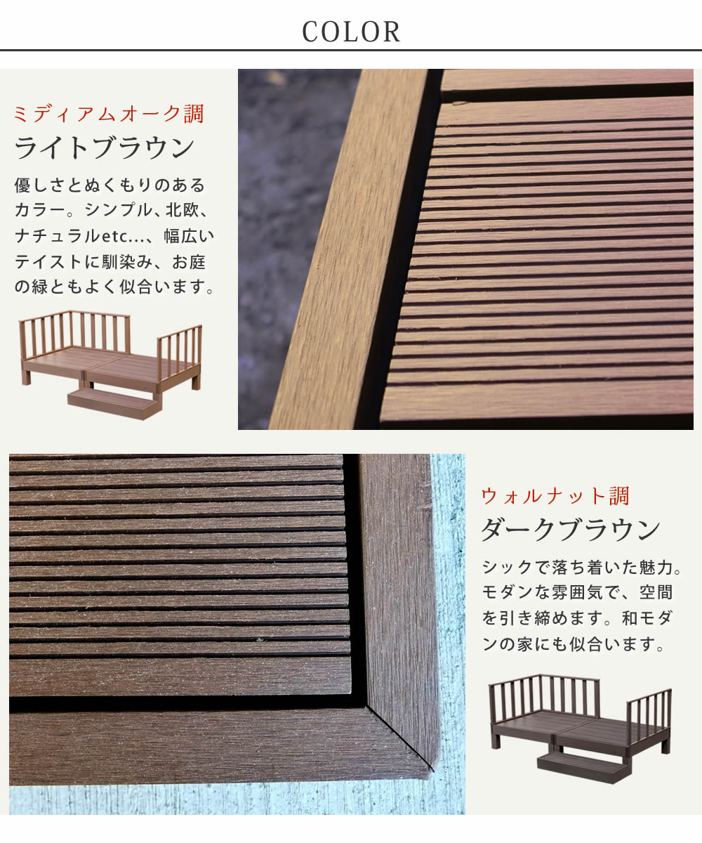 人工木ウッドデッキ ecofeel（エコフィール）2台 ステップ・フェンスセット PWDE-2P-SFSET 爆買 母の日の画像