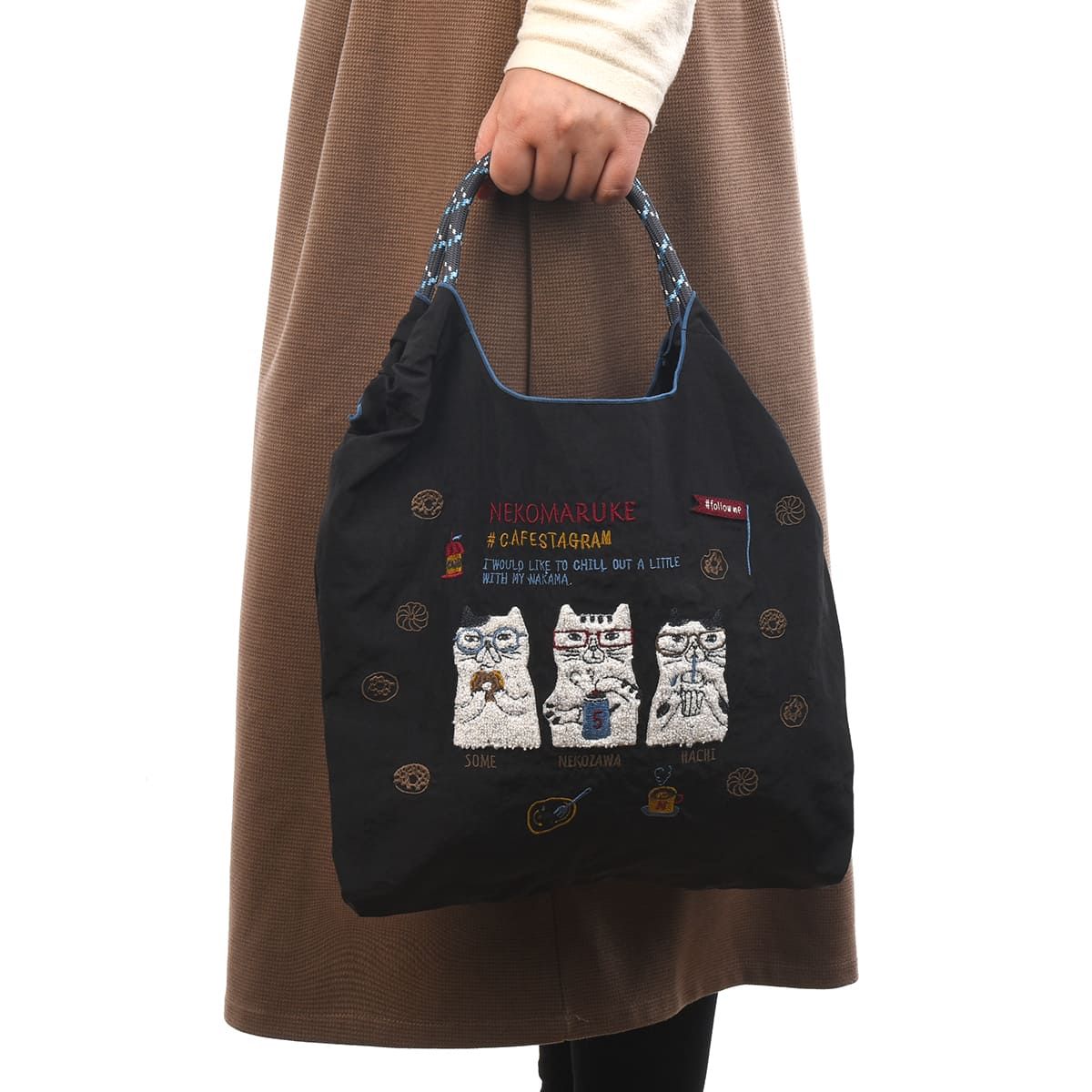 kusuguru バッグ ネコまるけ柄 撥水加工 刺しゅうワッシャー