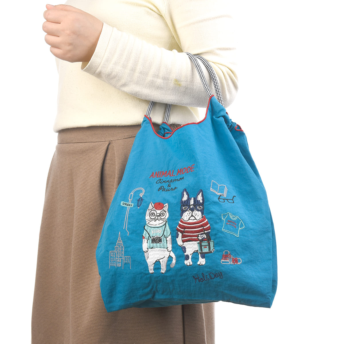 kusuguru バッグ アニマルモード柄 撥水加工 刺しゅうワッシャー