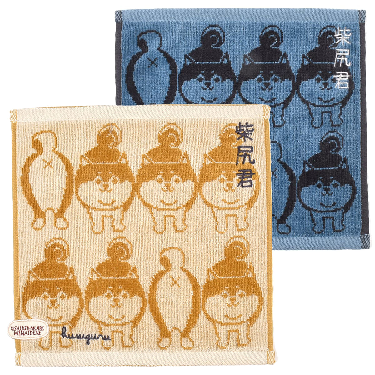 kusuguru ハンカチ ジャガード織り ふわふわ タオルハンカチ 柴尻君柄